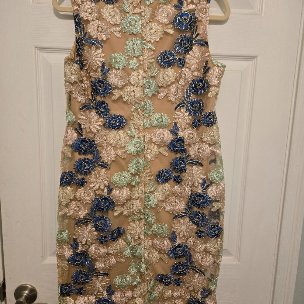 Nina Leonard Women's Jewel Neck Lace Sheath Dress